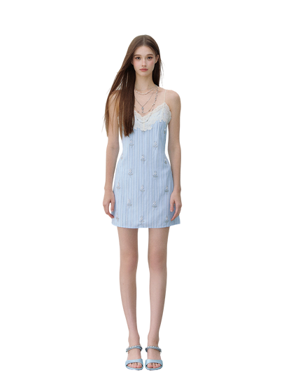 Maritime Love Letter Lace-Embellished Striped Dress