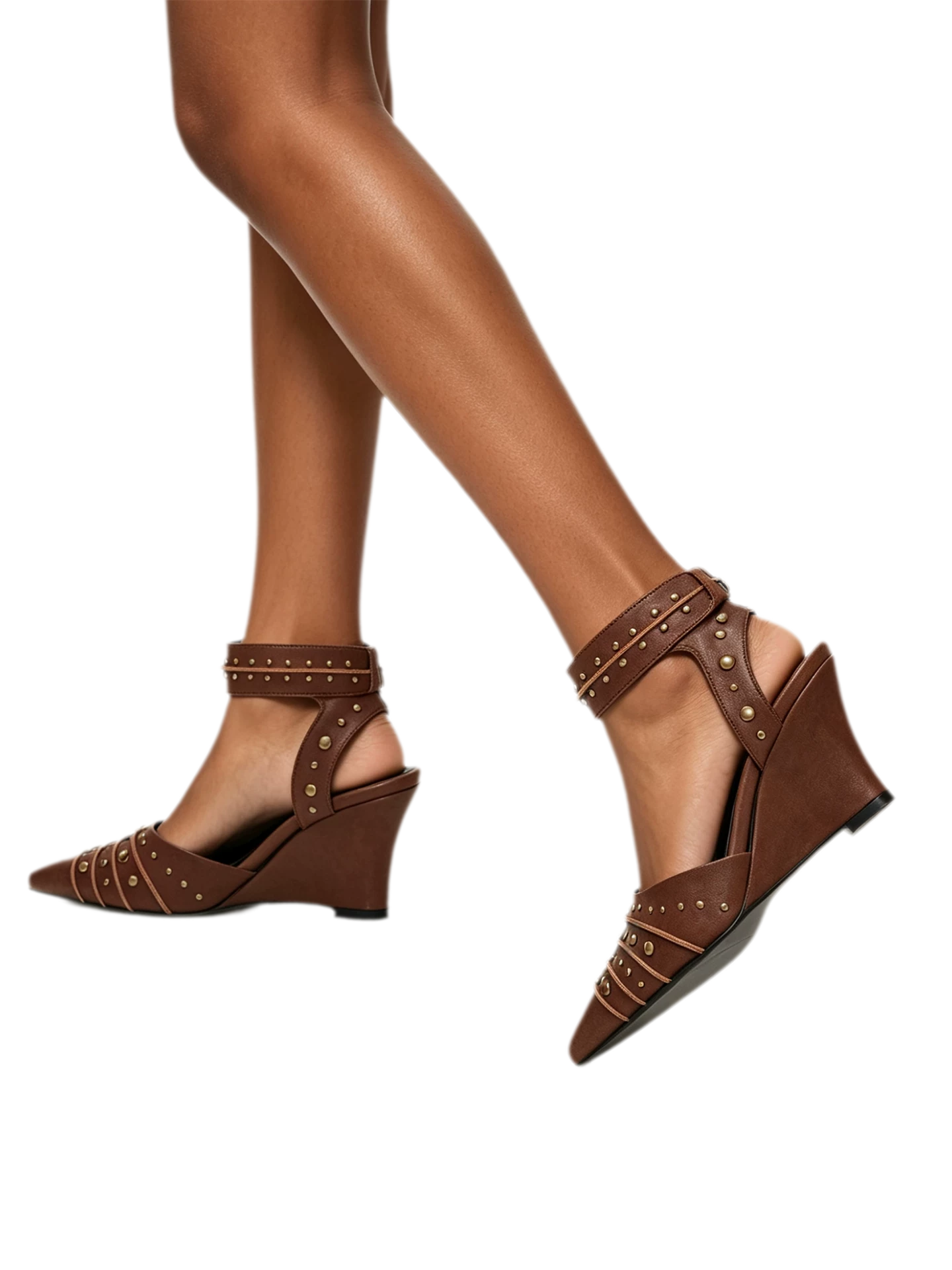 Studded Pointed-Toe Wedge Sandals