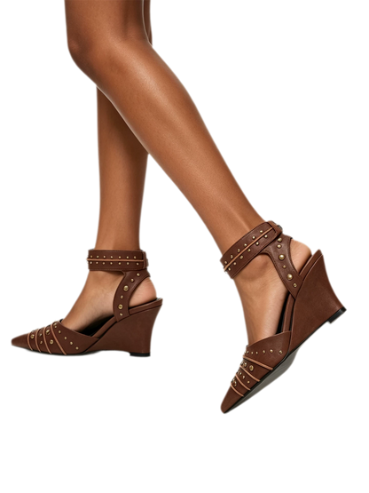 Studded Pointed-Toe Wedge Sandals