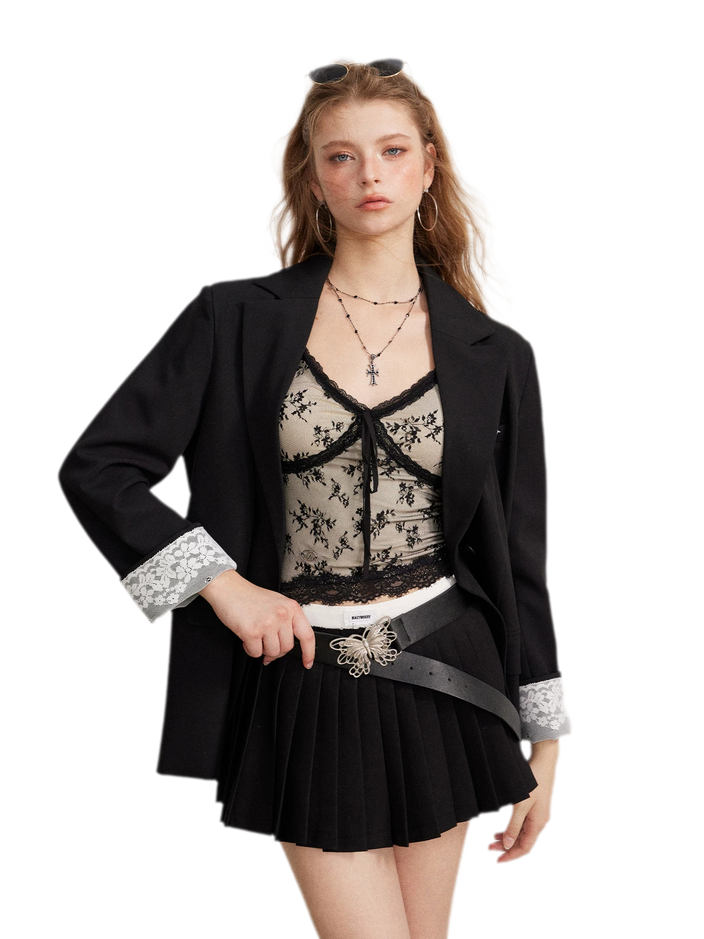 Contrast Pleated A-Line Mini Skirt