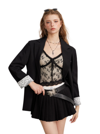 Contrast Pleated A-Line Mini Skirt
