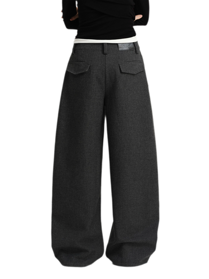 Wool Blend Pleated Wide-Leg Trousers