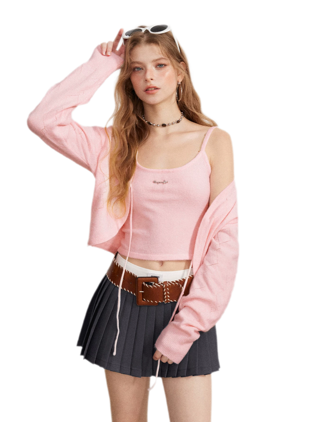 Diamond Knit Tie Cardigan Set