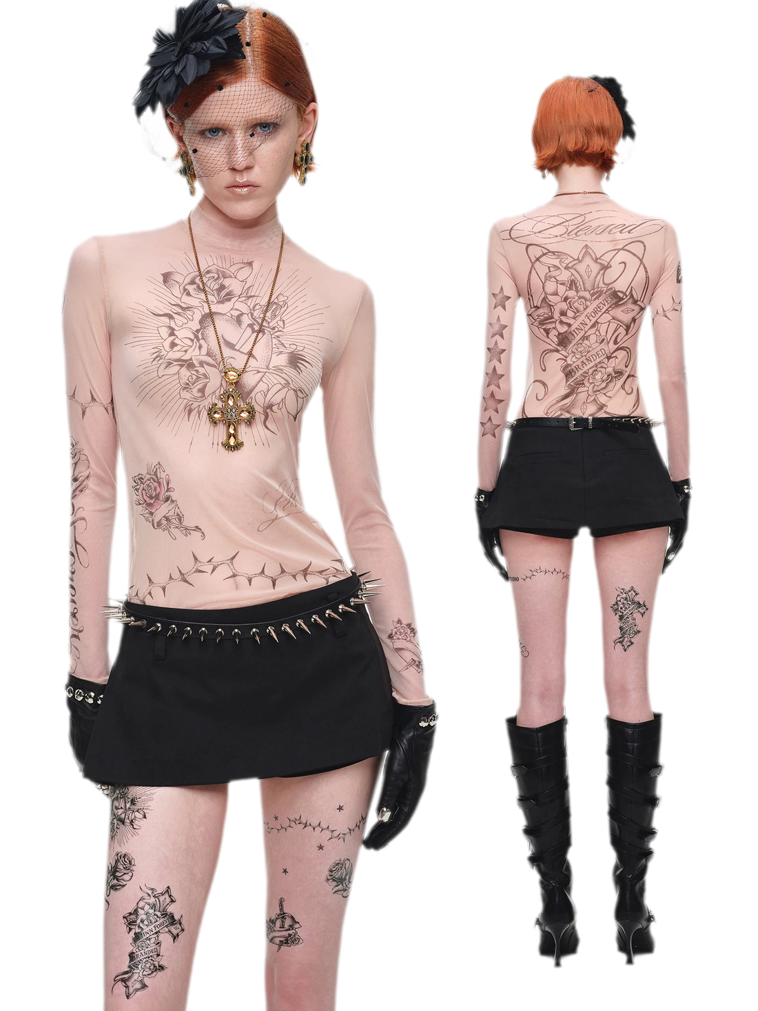 Tattoo Print Mesh Top