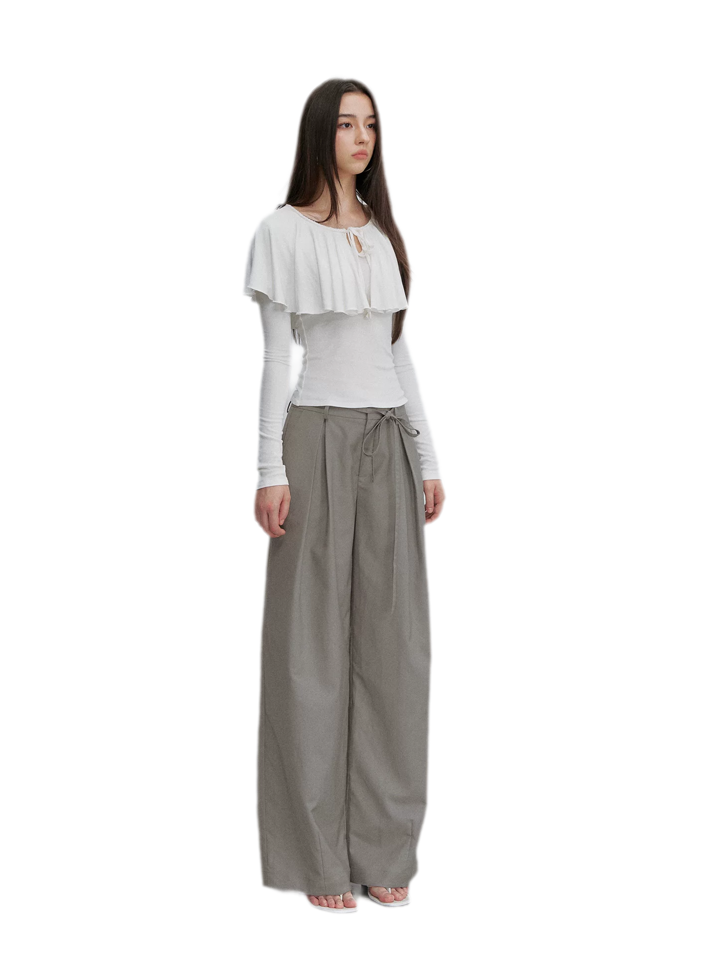 Bow Pleat Wide-Leg Pants