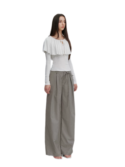 Bow Pleat Wide-Leg Pants