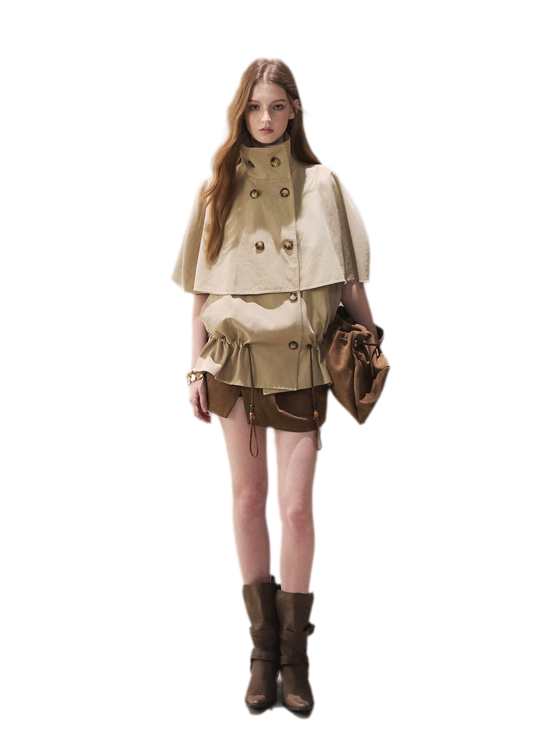 Drawstring Cape Trench Coat