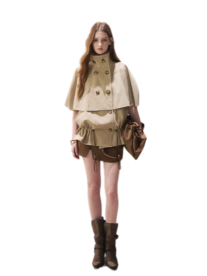 Drawstring Cape Trench Coat