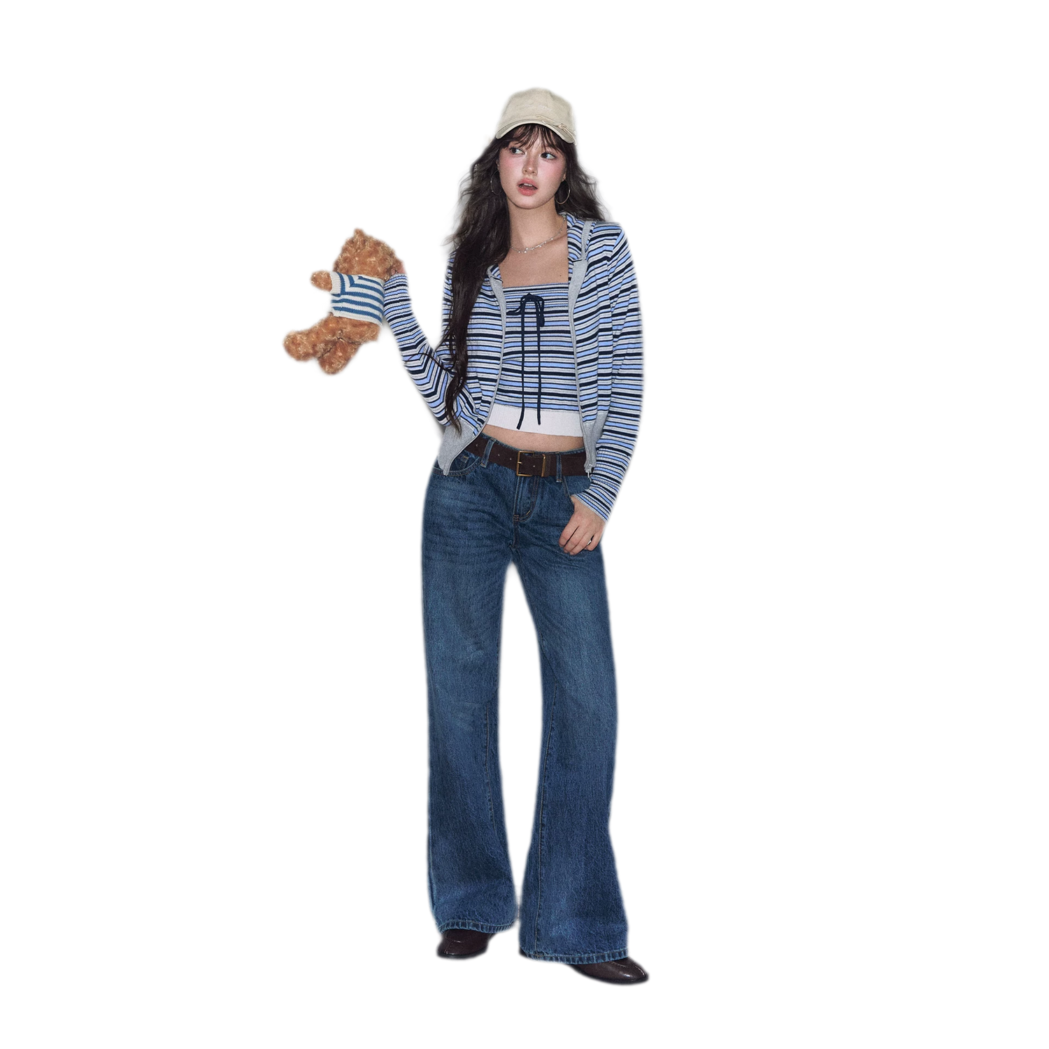 Washed Bow Embroidered Jeans