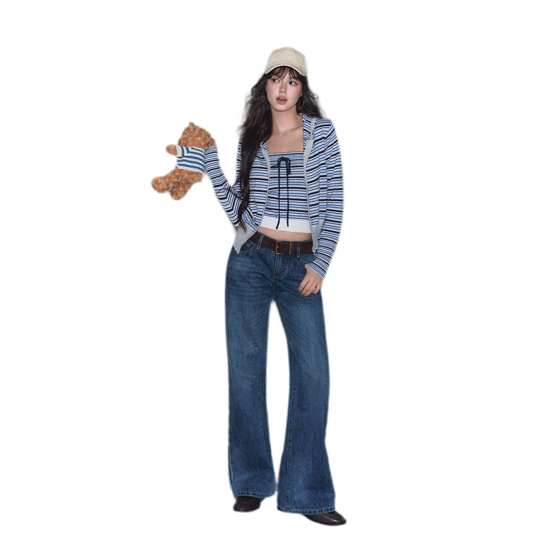 Washed Bow Embroidered Jeans