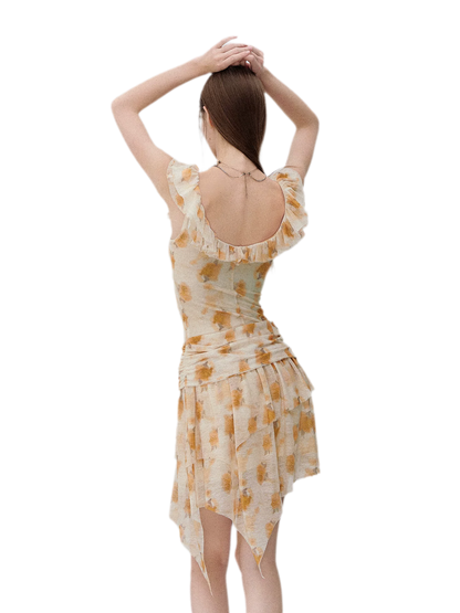 Shadow French Vintage Floral Ruffle Dress