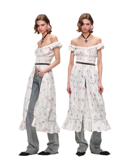 Long Floral Lace Chiffon Dress