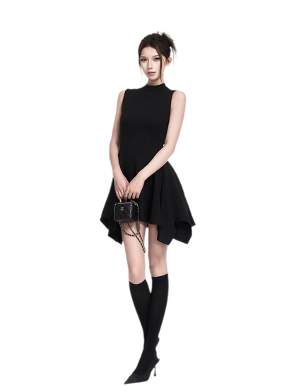 Black Asymmetric A-Line Dress