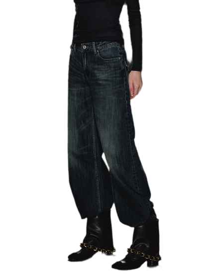 Jeans ricamati a quadri effetto lavato