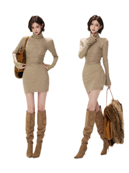 Lace Panel Ribbed Mini Dress