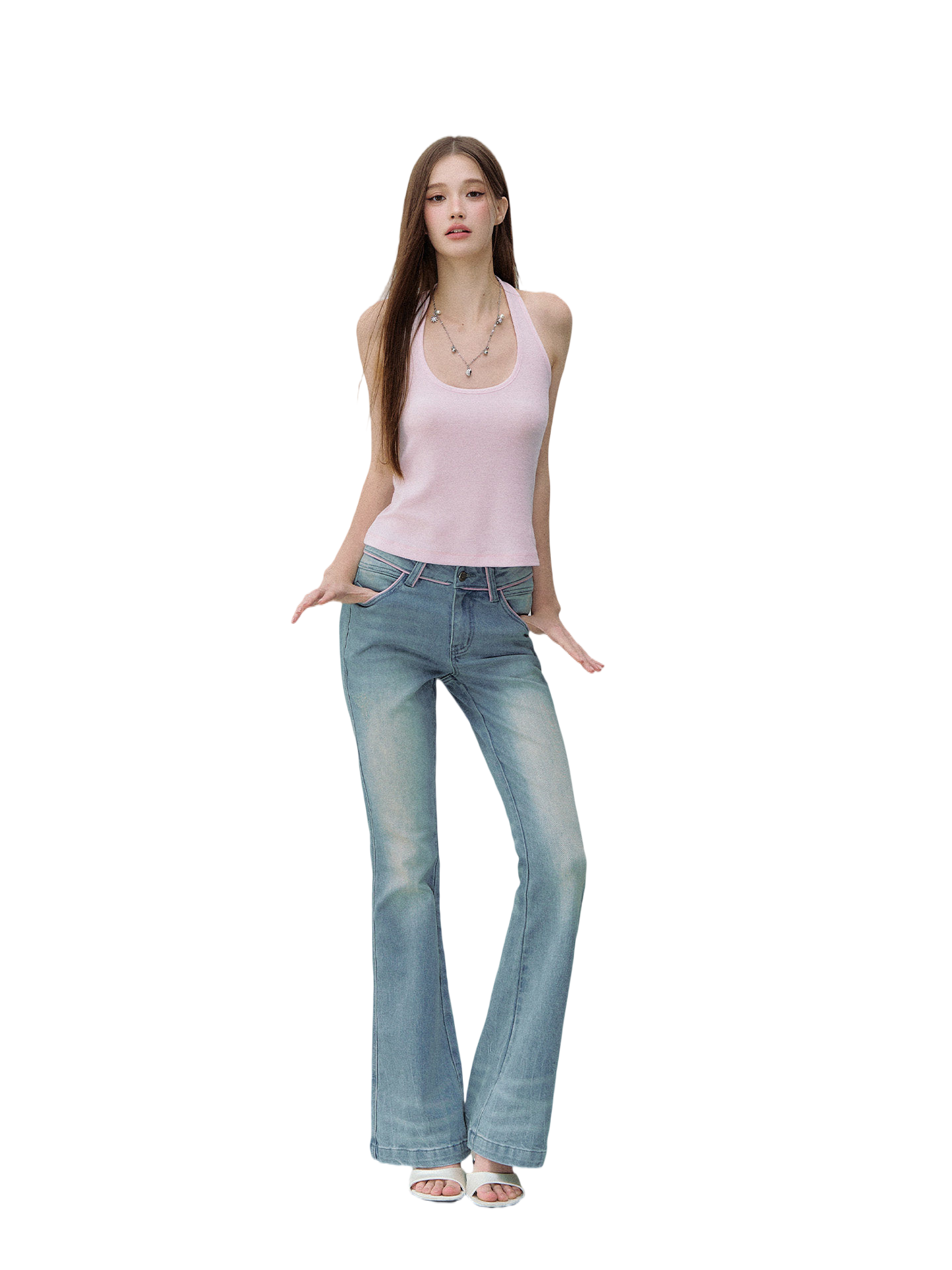 Retro Gradient Cat Whisker Flared Jeans