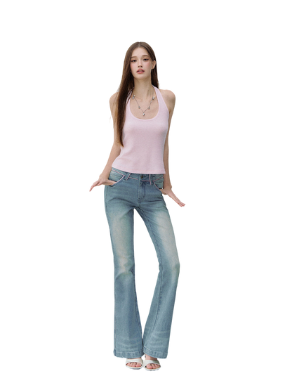 Retro Gradient Cat Whisker Flared Jeans