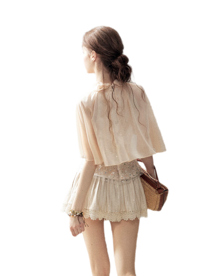 Textured Sequin Cape Top