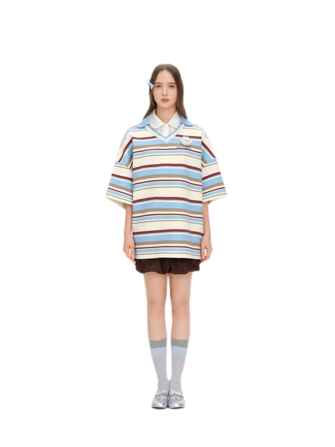 13DE MARZO Floral Stripe Polo Tee – view 2