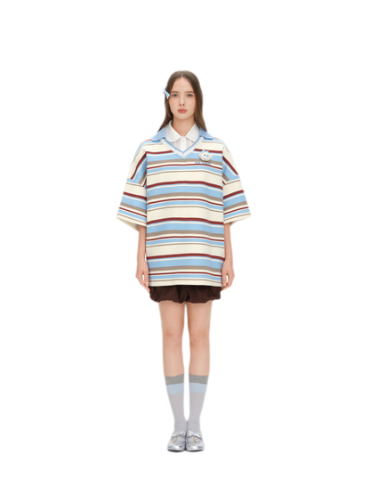 Floral Stripe Polo Tee