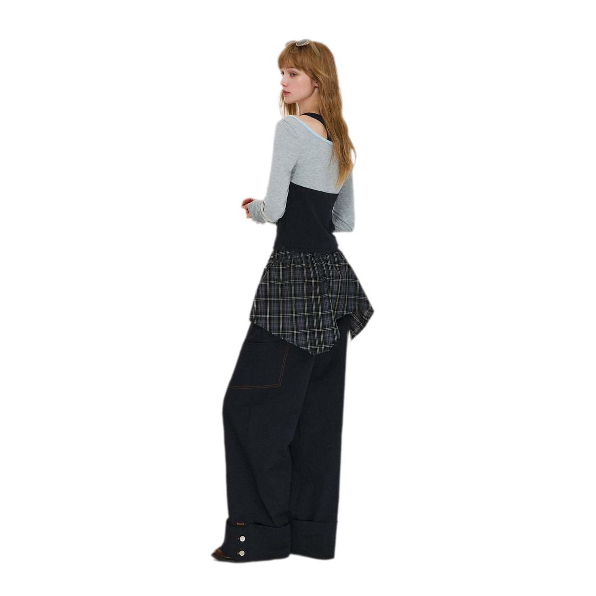 Pantaloni ampi a gamba curva lavati