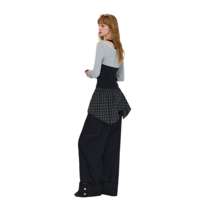 Pantaloni ampi a gamba curva lavati