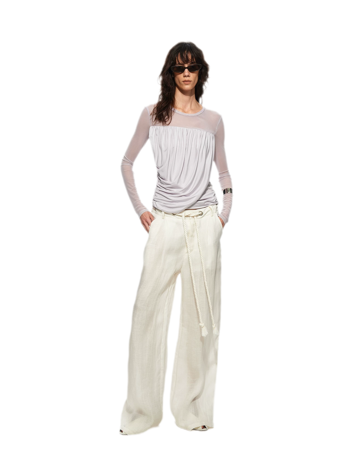 Draped Mesh Long Sleeve Tee