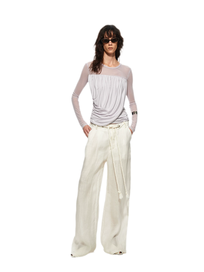 Draped Mesh Long Sleeve Tee