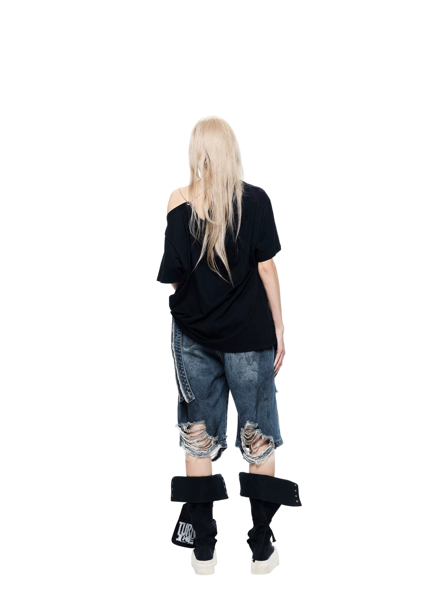 Punk T-shirt with Distressed Print and Open Back