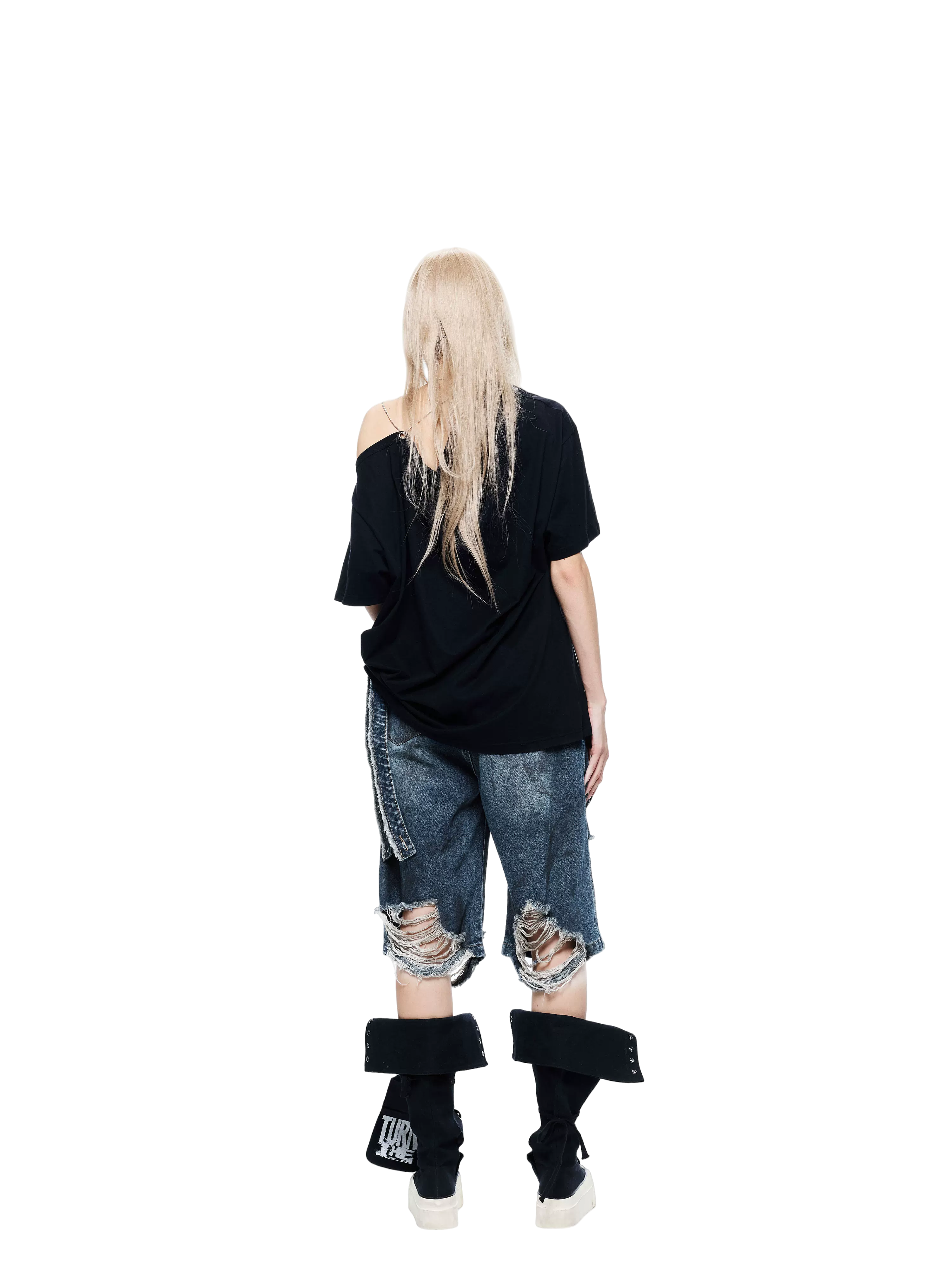 Punk T-shirt with Distressed Print and Open Back
