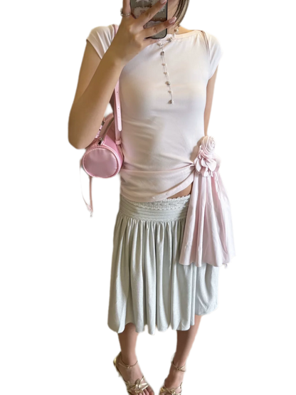 Asymmetric Flower Short Sleeve Top