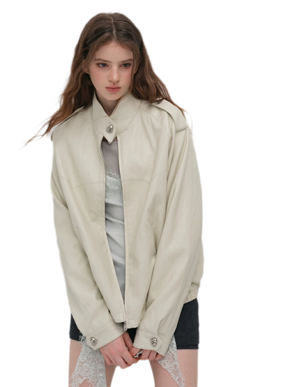 Faux-Leather Lychee-Texture Moto Jacket