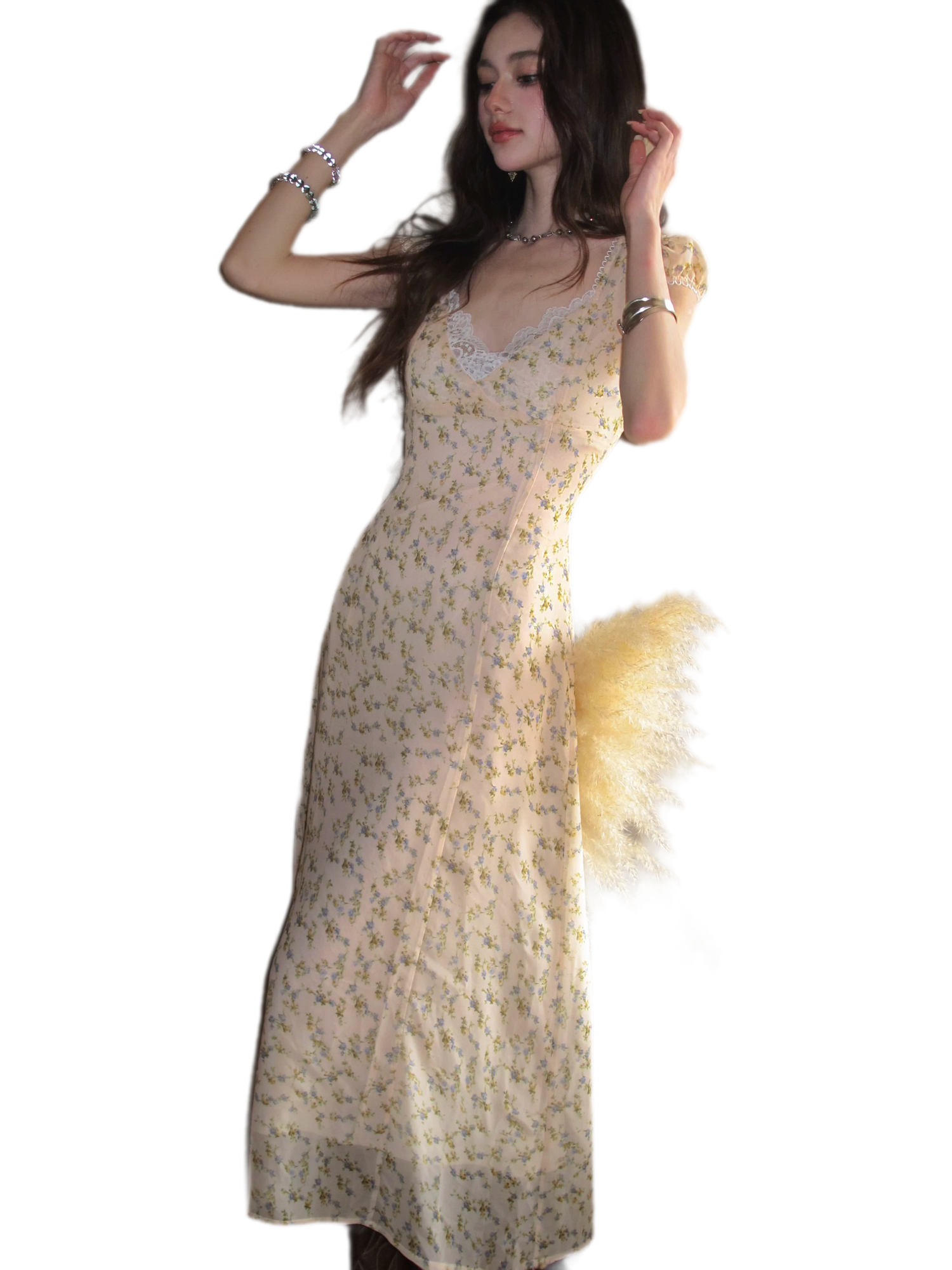 Lace V-Neck Long Dress