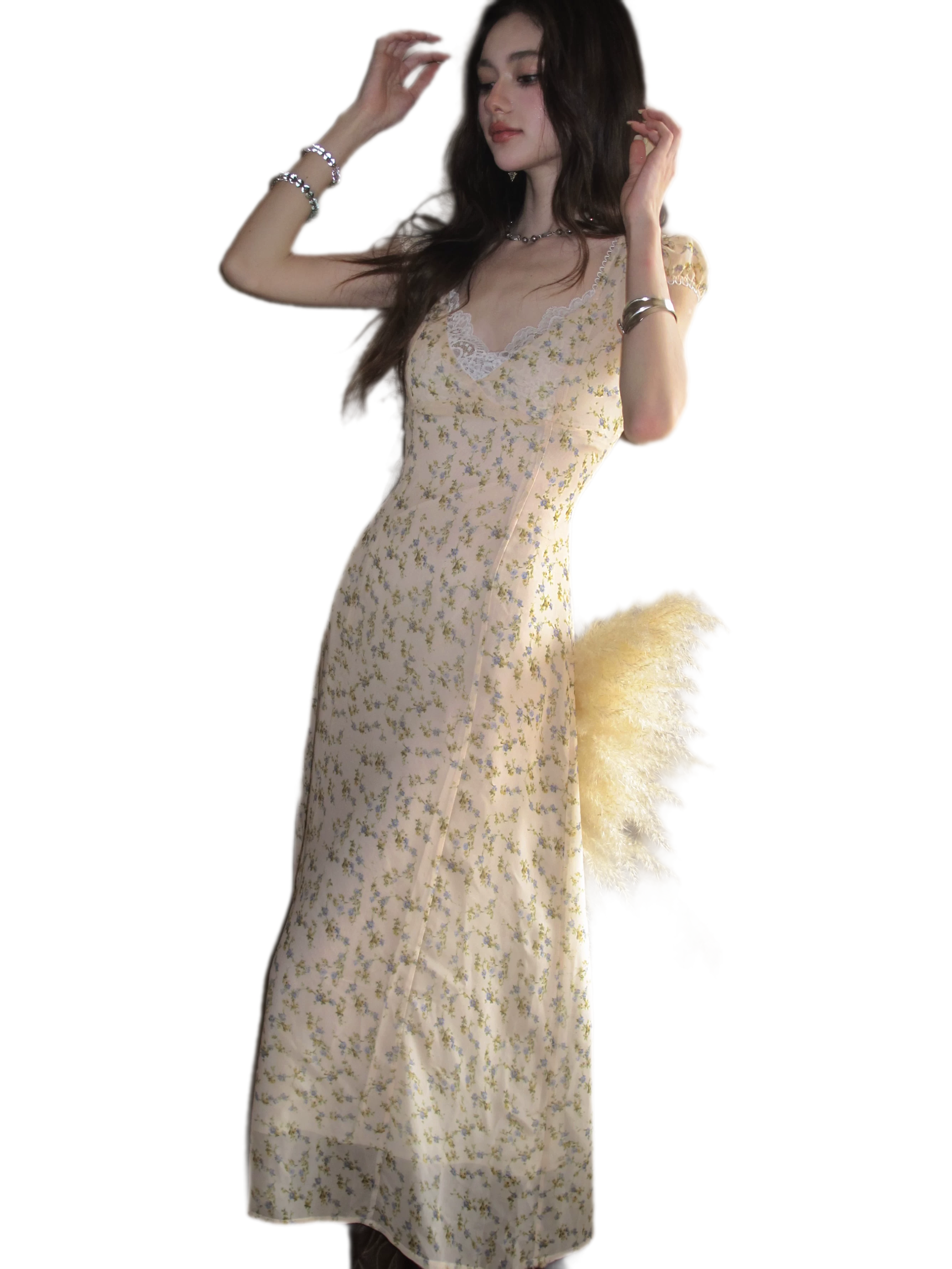 Lace V-Neck Long Dress