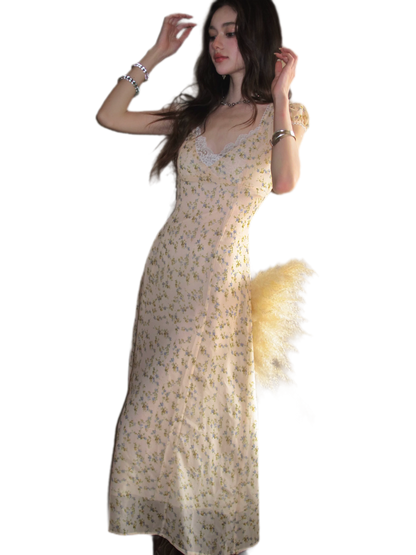 Lace V-Neck Long Dress