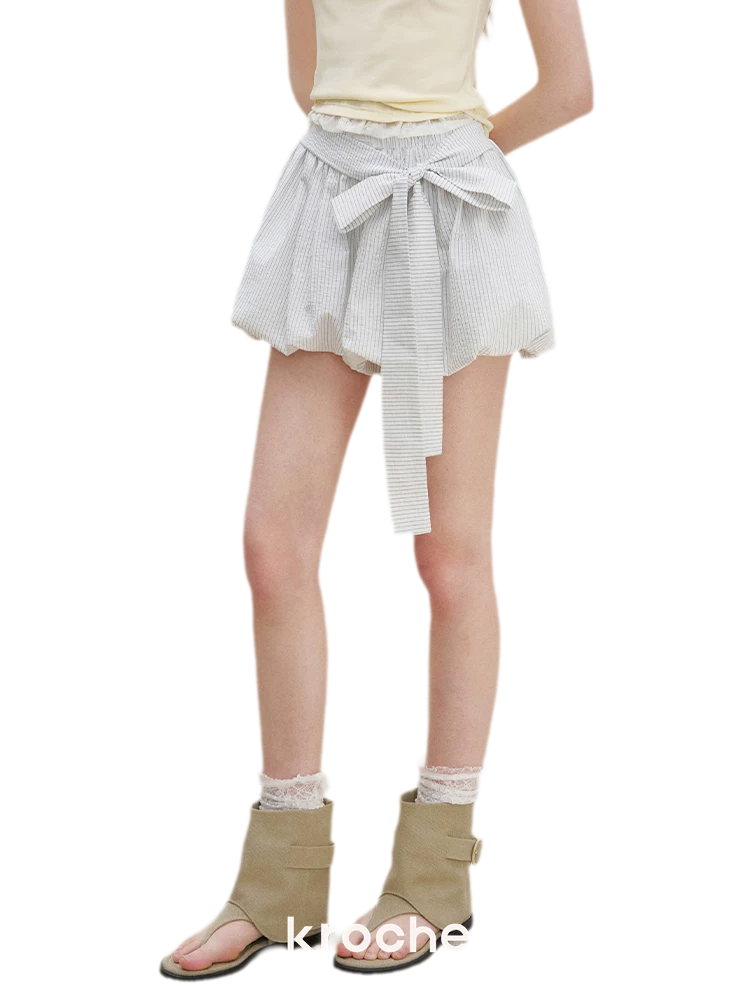 Bow Tie Elastic Waist Casual Shorts