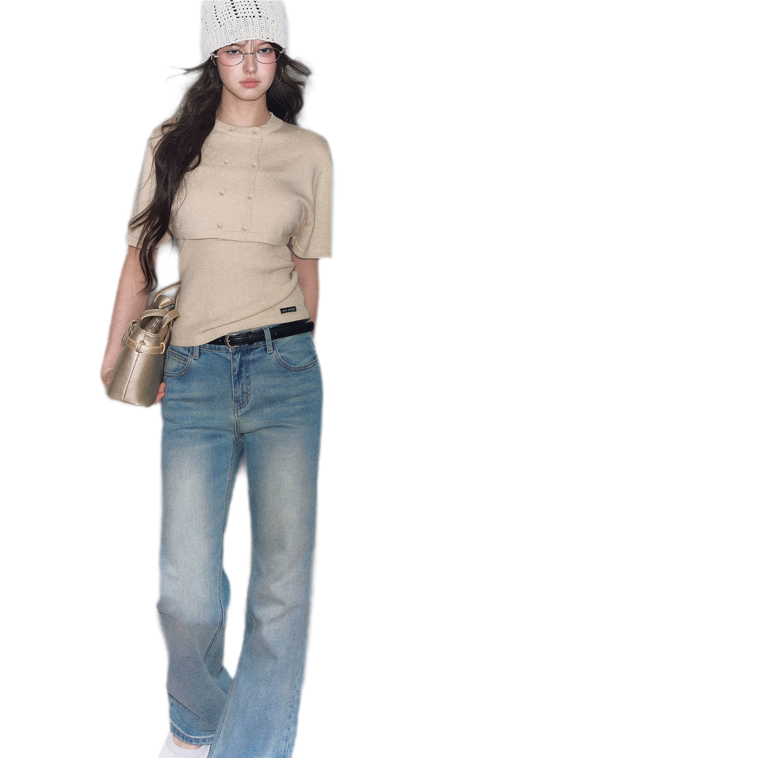 Double-Breasted Cropped Cape Cardigan