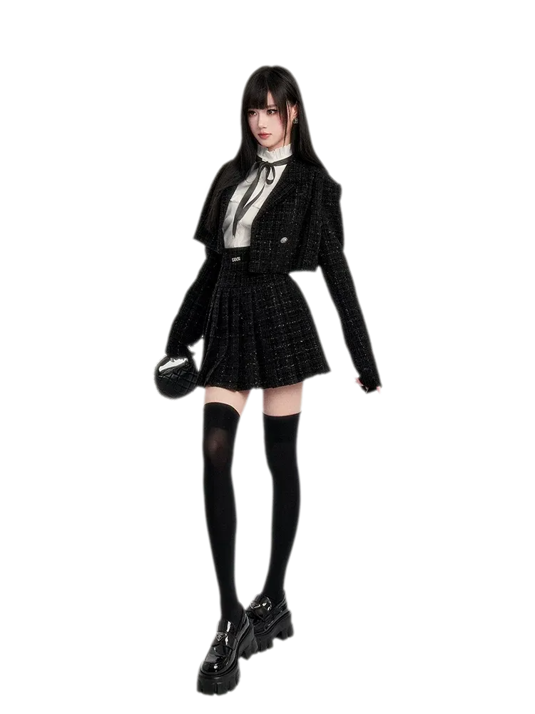 Tweed Ruffle Shirt Jacket Set
