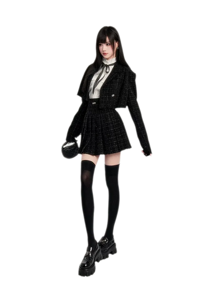 Tweed Ruffle Shirt Jacket Set