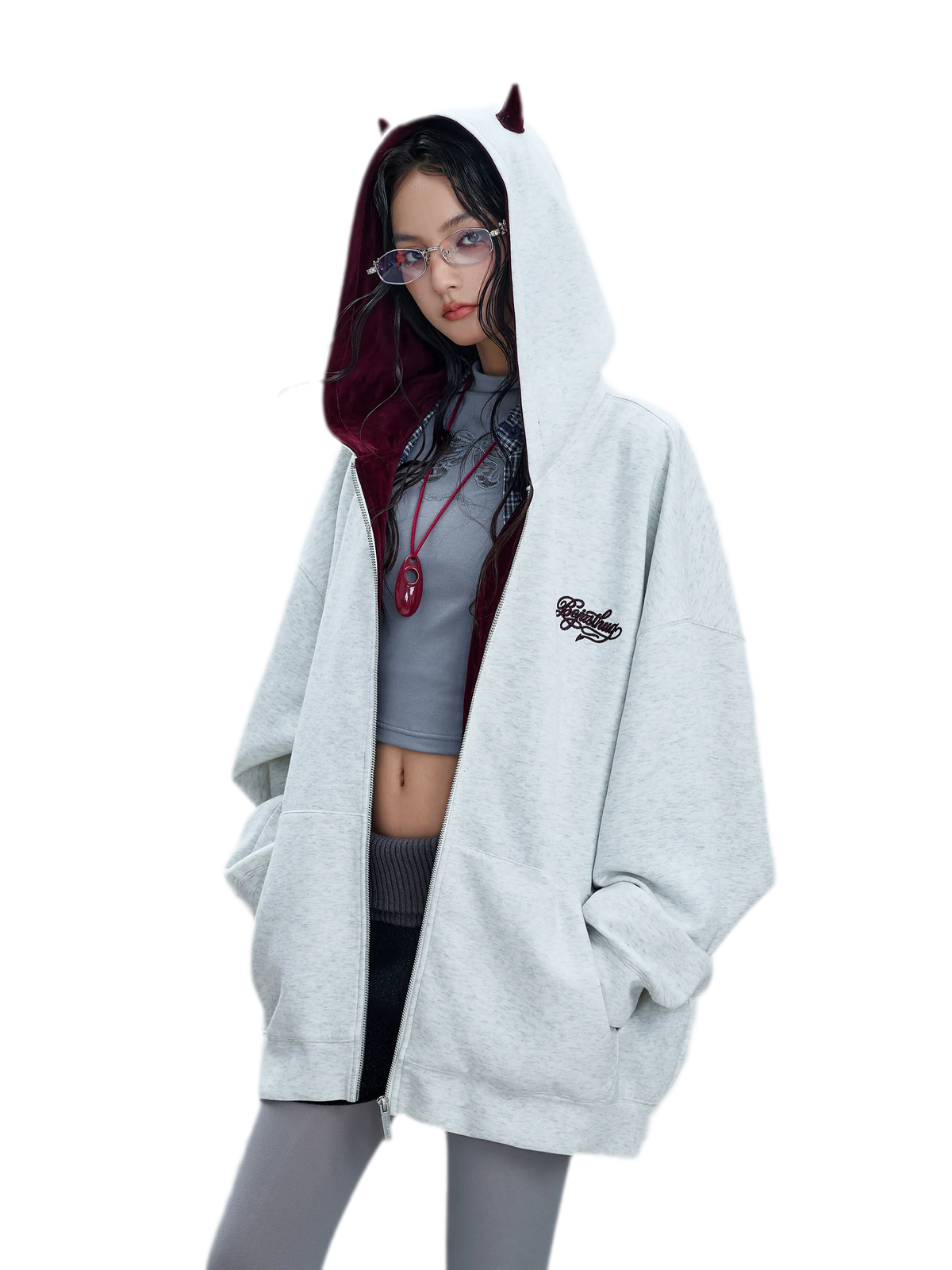 Oversized Devil Hooded Zip Jacket