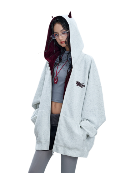 Oversized Devil Hooded Zip Jacket