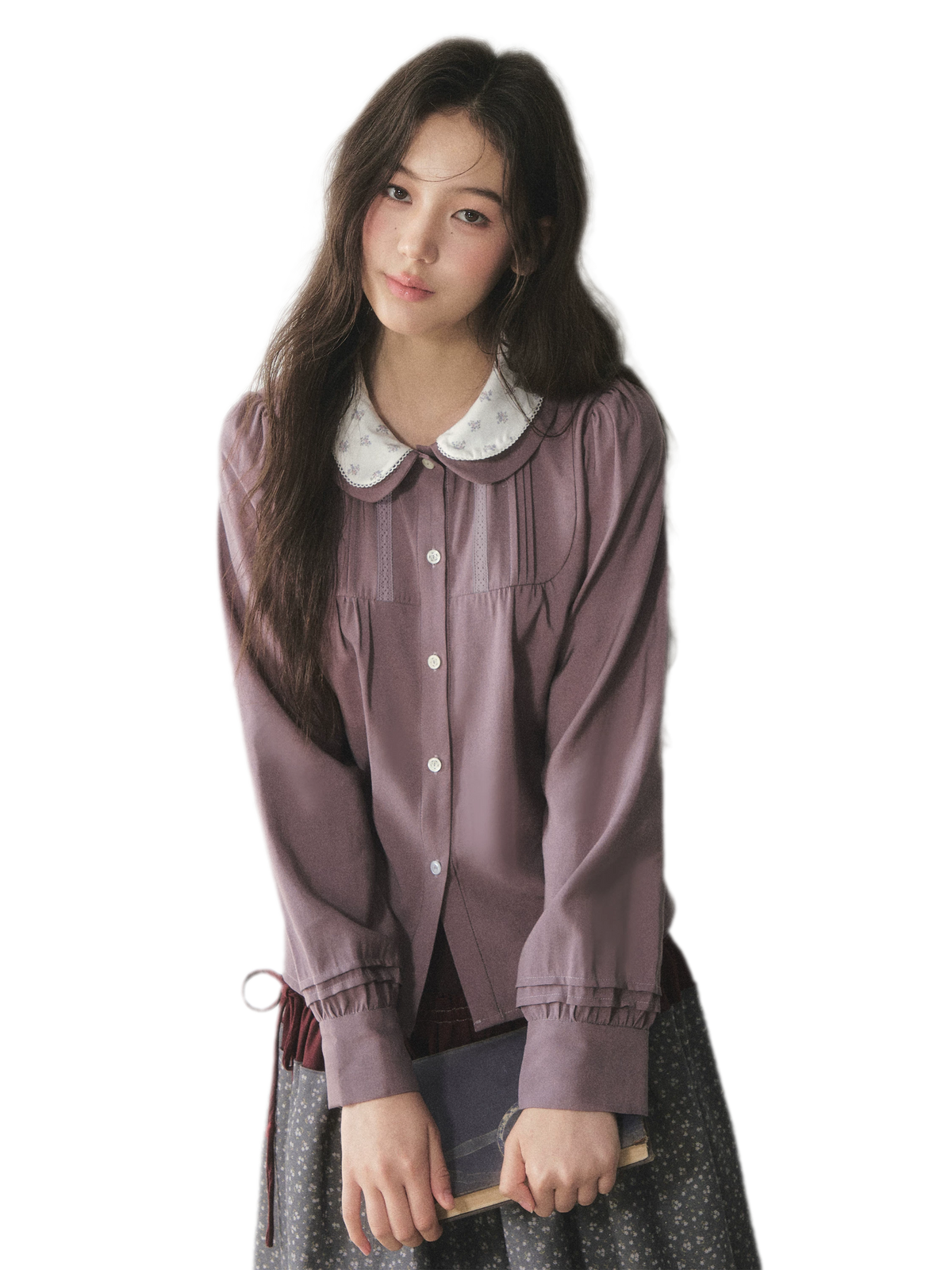 Blusa de lyocell con cuello de encaje