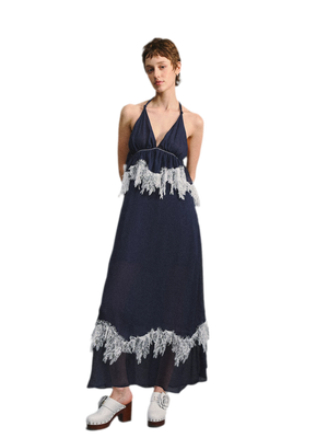 Deep V Halter Maxi Dress in Serene Blue