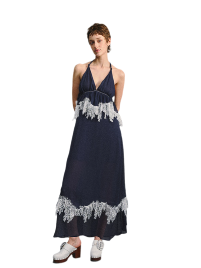 Deep V Halter Maxi Dress in Serene Blue