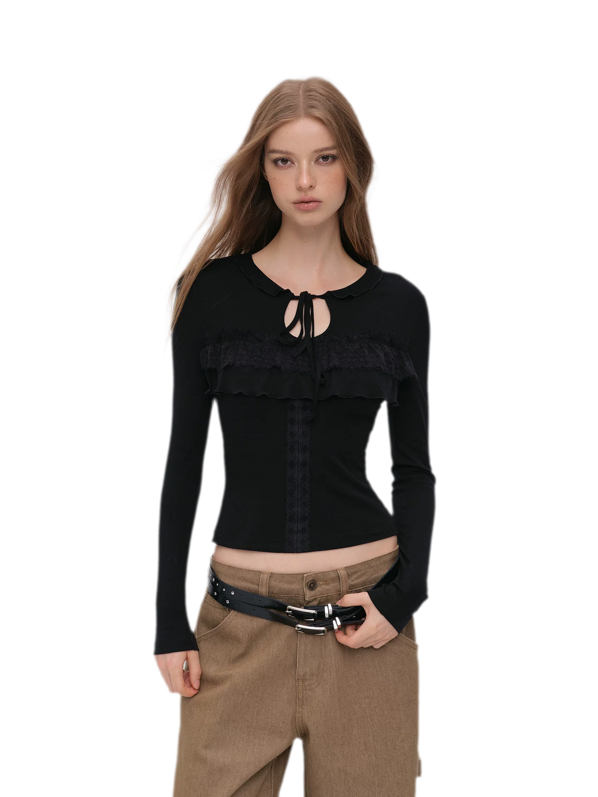 Wool Blend Lace Tie T-Shirt