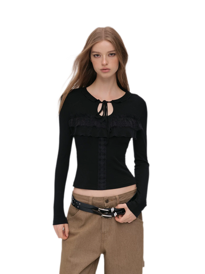 Wool Blend Lace Tie T-Shirt