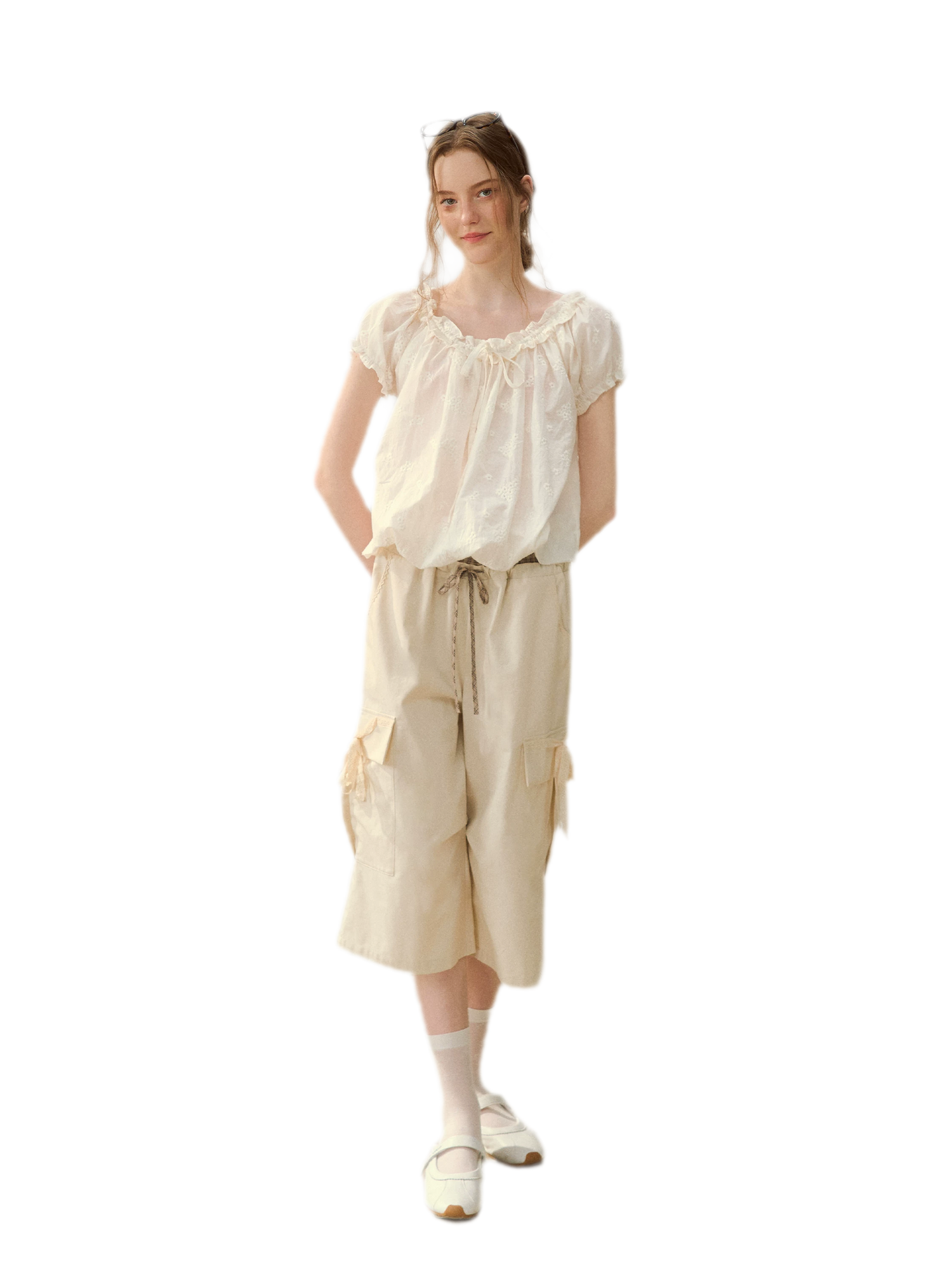 Embroidered Ruffle Blouse
