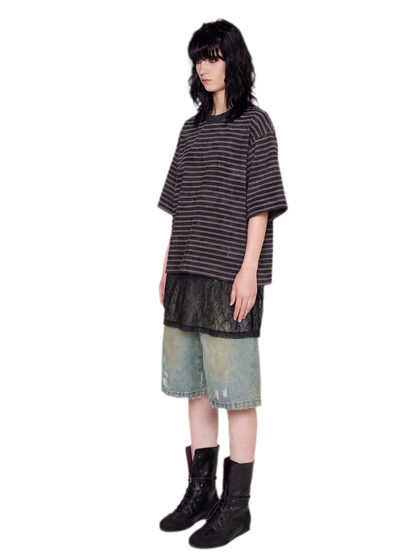 Striped Lace Hem T-Shirt
