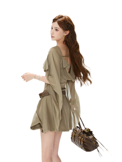 Draped Mesh Knit Dress