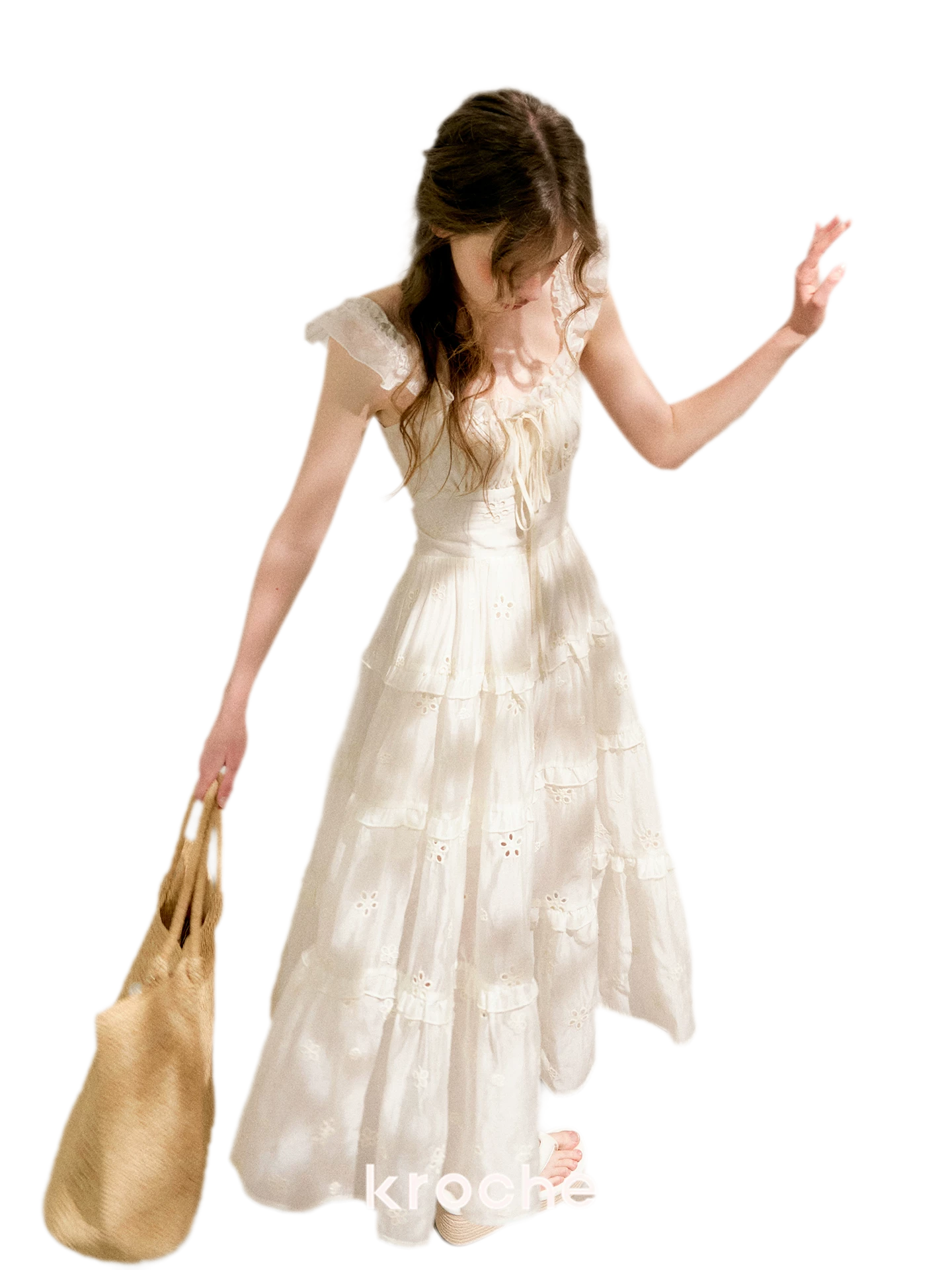 Embroidered Floral Tie-Waist Dress